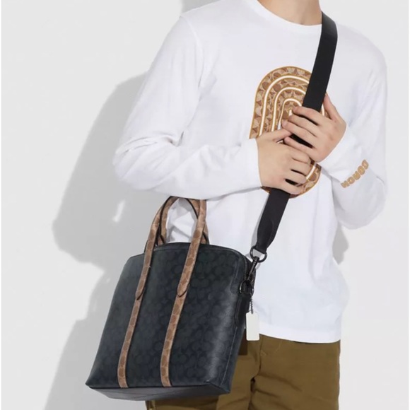 Coach Metropolitan Soft Brief In Colorblock Signature Canvas Charcoal Multi NWT - Picture 3 of 8